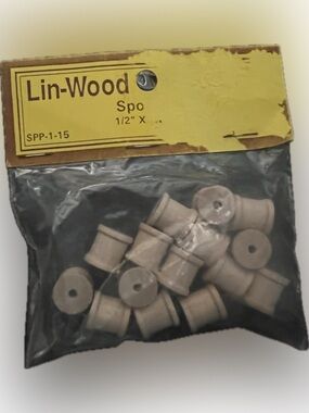 🔴Vintage New Lin-Wood 1/2" Wood Spools Natural Beige 15 Count Art Craft